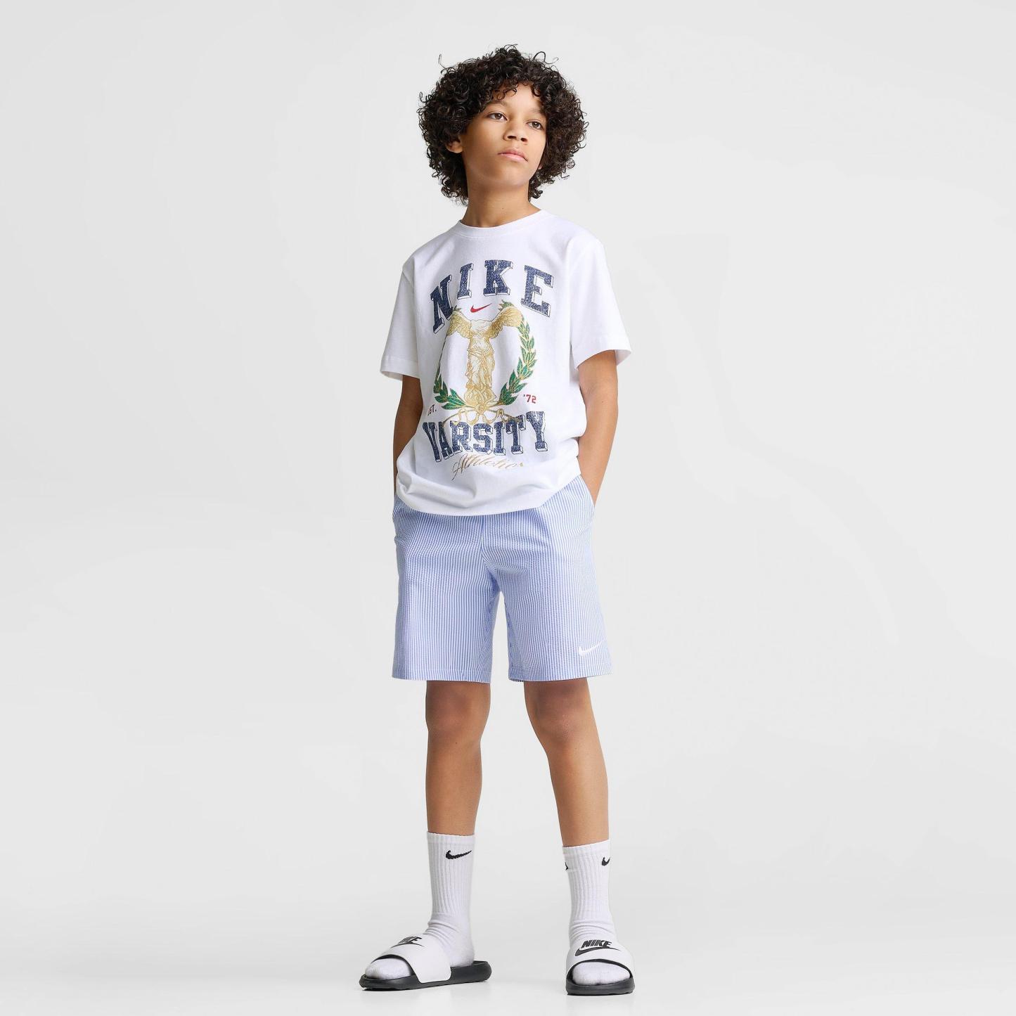 Big Kids' Nithtke Seersucker Ripple Brief-Lined 7" Volley Swim Shorts - Blue Crystal