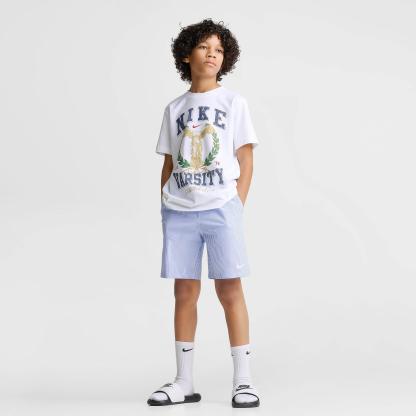 Big Kids' Nithtke Seersucker Ripple Brief-Lined 7" Volley Swim Shorts - Blue Crystal