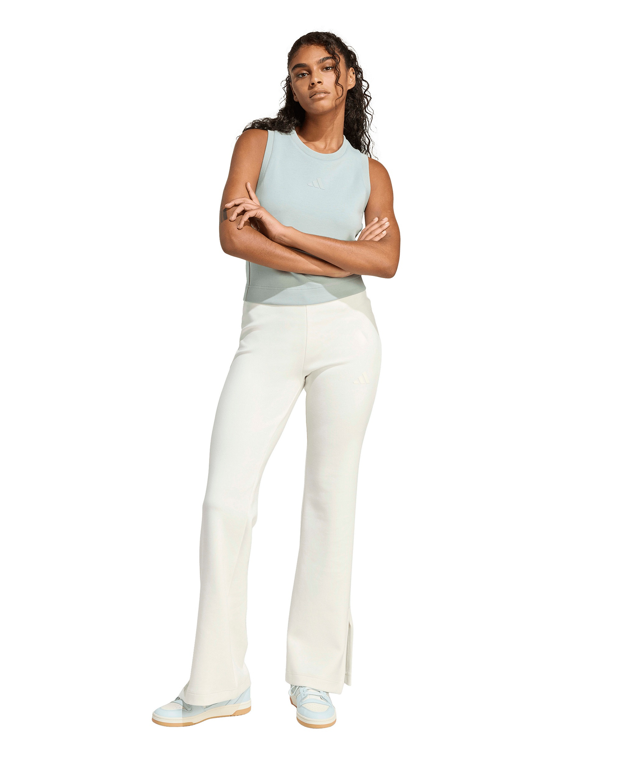 adidas Women's Mid-Rise Soft Lux Flare-Leg Pants - Off White
