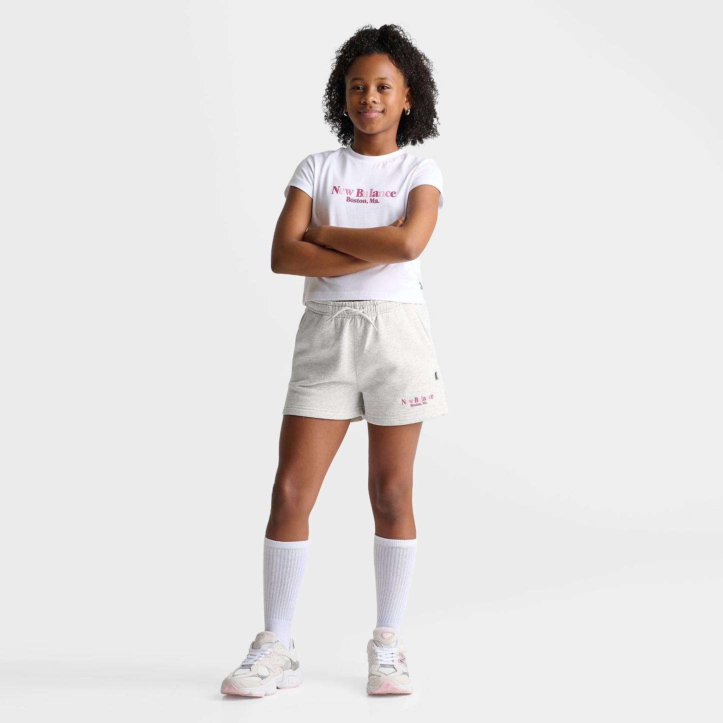 Girls' Big Kids' New Balance Tricolor Fleece Shorts - Ash Heather - view 2