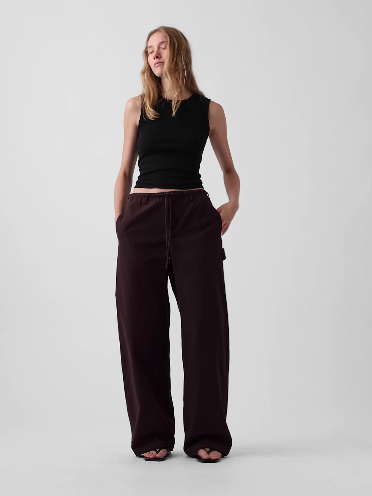 Canvas Easy Baggy Barrel Cargo Pants - Terra brown
