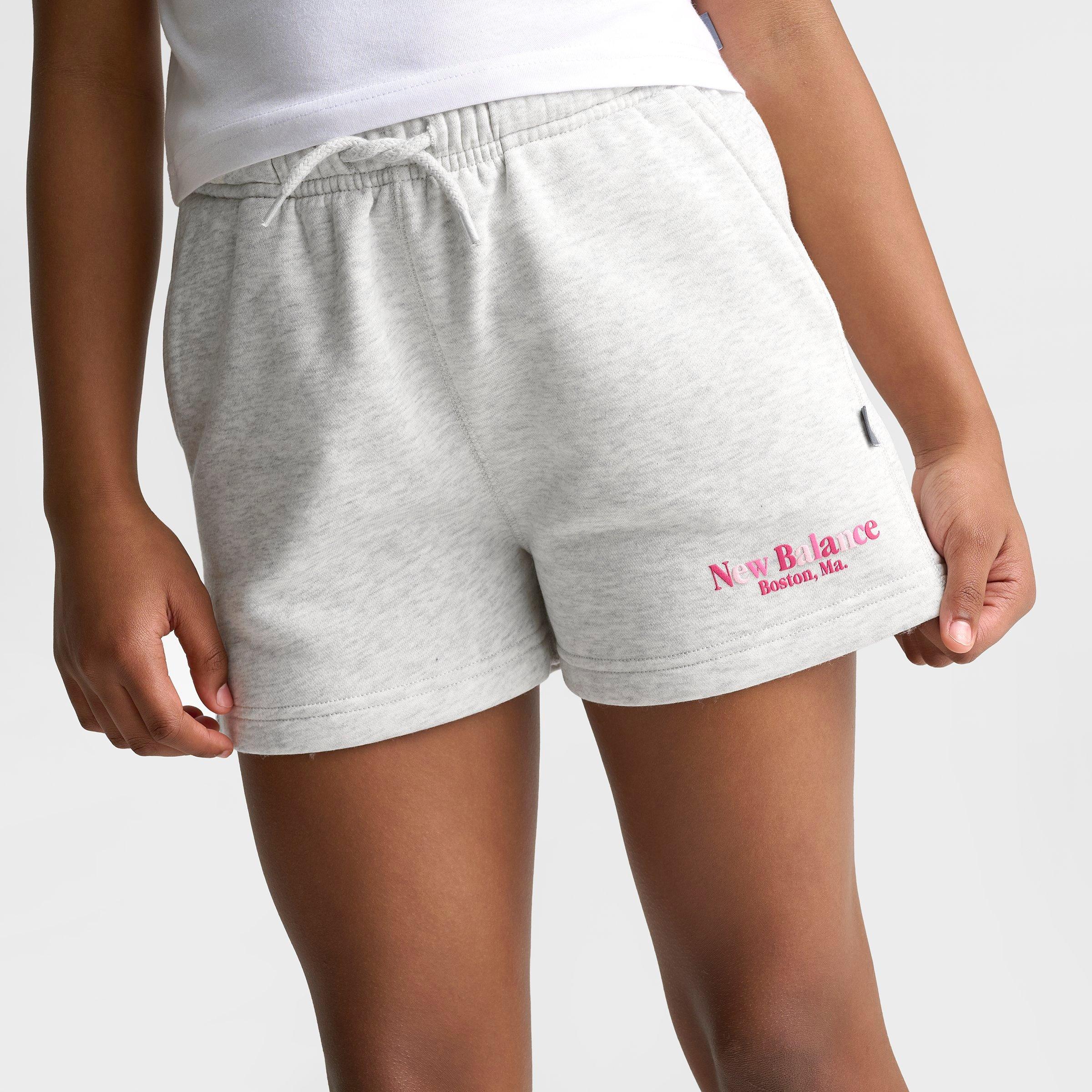 Girls' Big Kids' New Balance Tricolor Fleece Shorts - Ash Heather - view 5