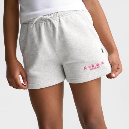 Girls' Big Kids' New Balance Tricolor Fleece Shorts - Ash Heather - view 5