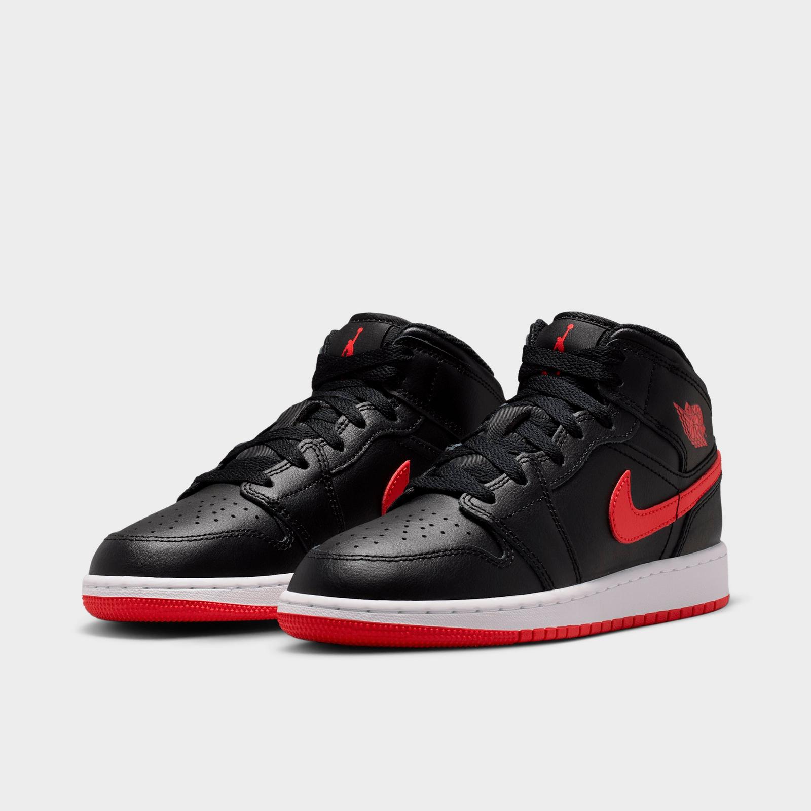 Big Kids' Air Jordan Retro 1 Mid Casual Shoes - Black/White/University Red - view 2