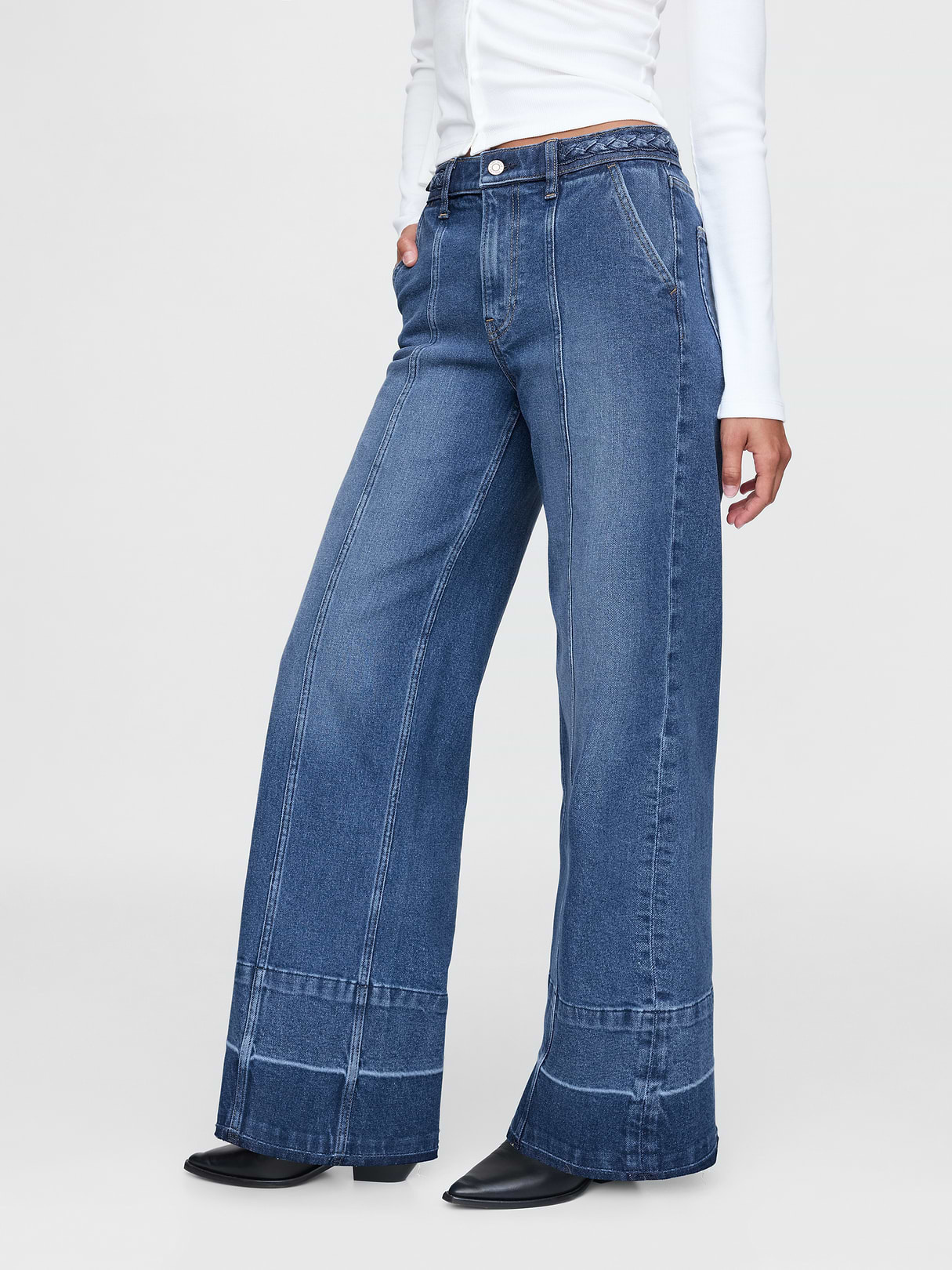 High Rise Stride Wide-Leg Jeans - Medium indigo