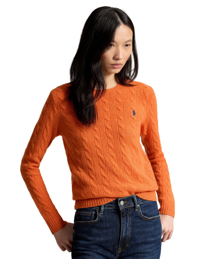 Polo Ralph Lauren Women's Cable Wool-Cashmere Crew Neck Sweater - Orange Rust Heather