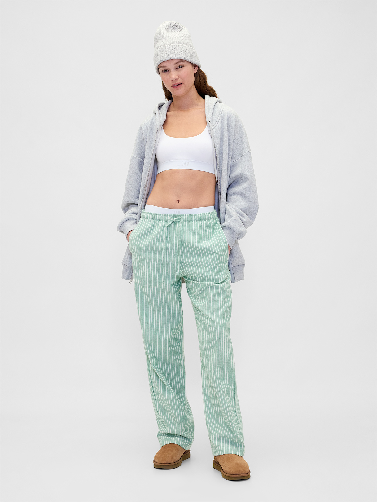 Adult Softest Flannel PJ Pants - Green & white stripe