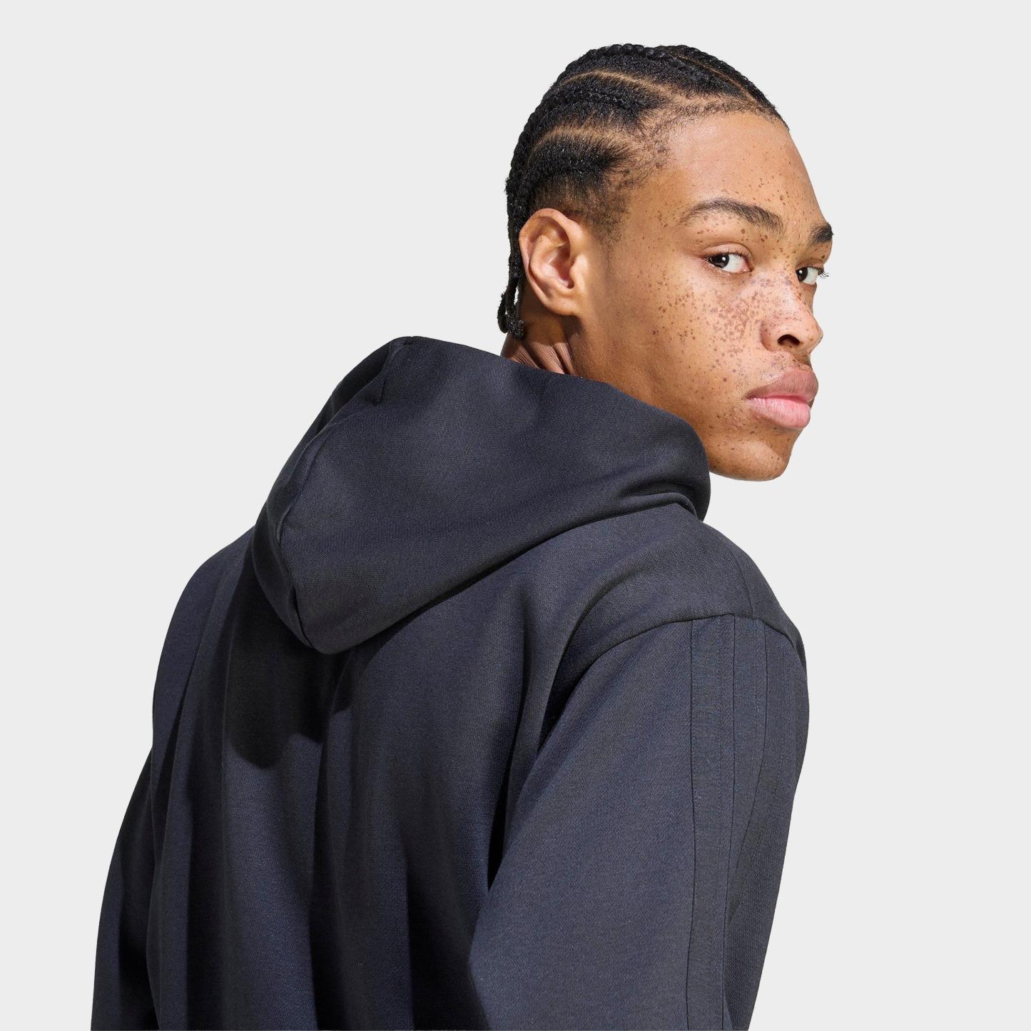 Men's adidas Essentials 3-Stripes Fleece Full-Zip Hoodie - Black/Black