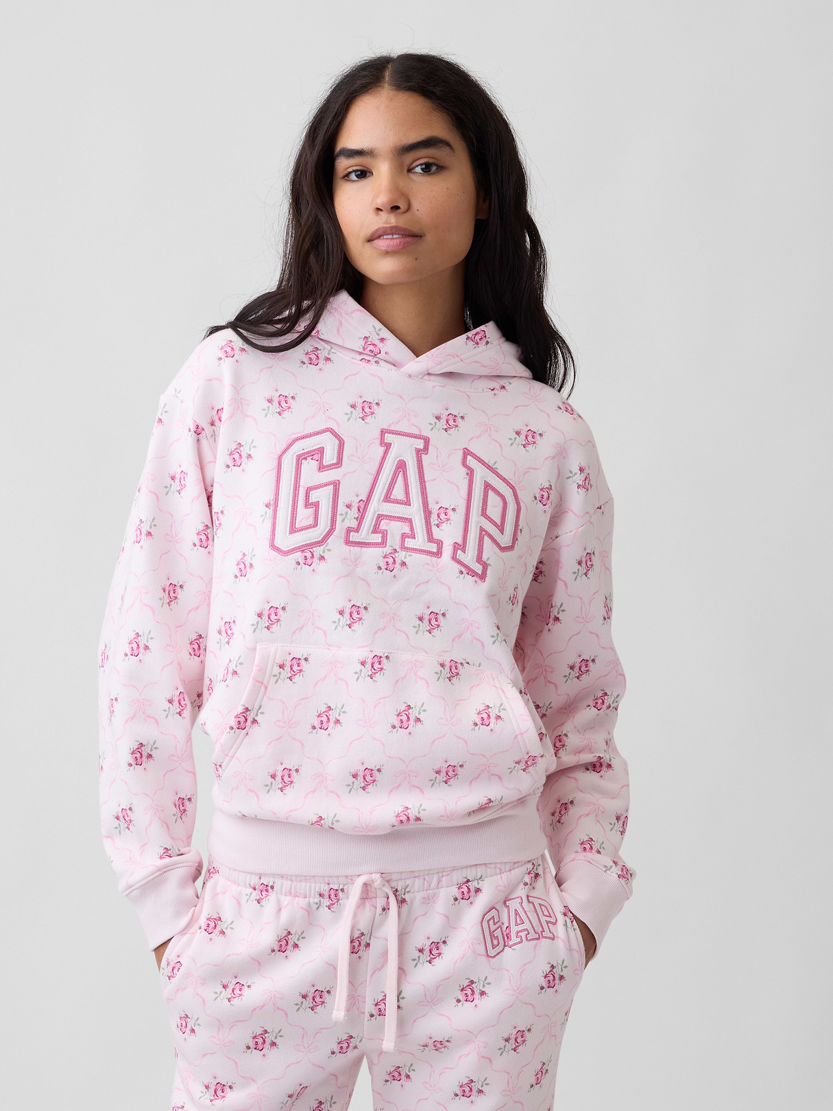 Relaxed Gap Logo Hoodie - Pink bow