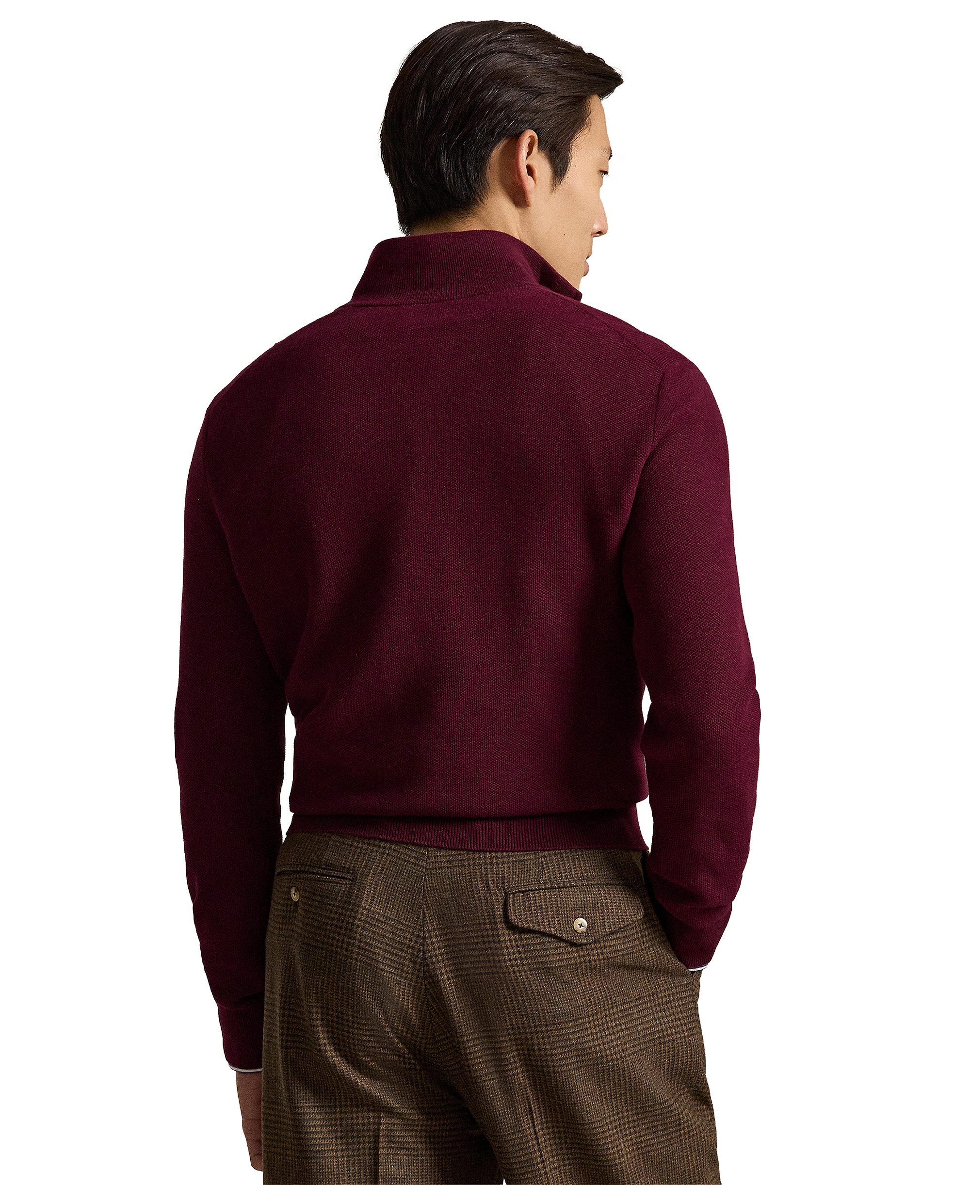 Polo Ralph Lauren Men's Mesh-Knit Cotton Quarter-Zip Sweater - Merlot Wine Heather