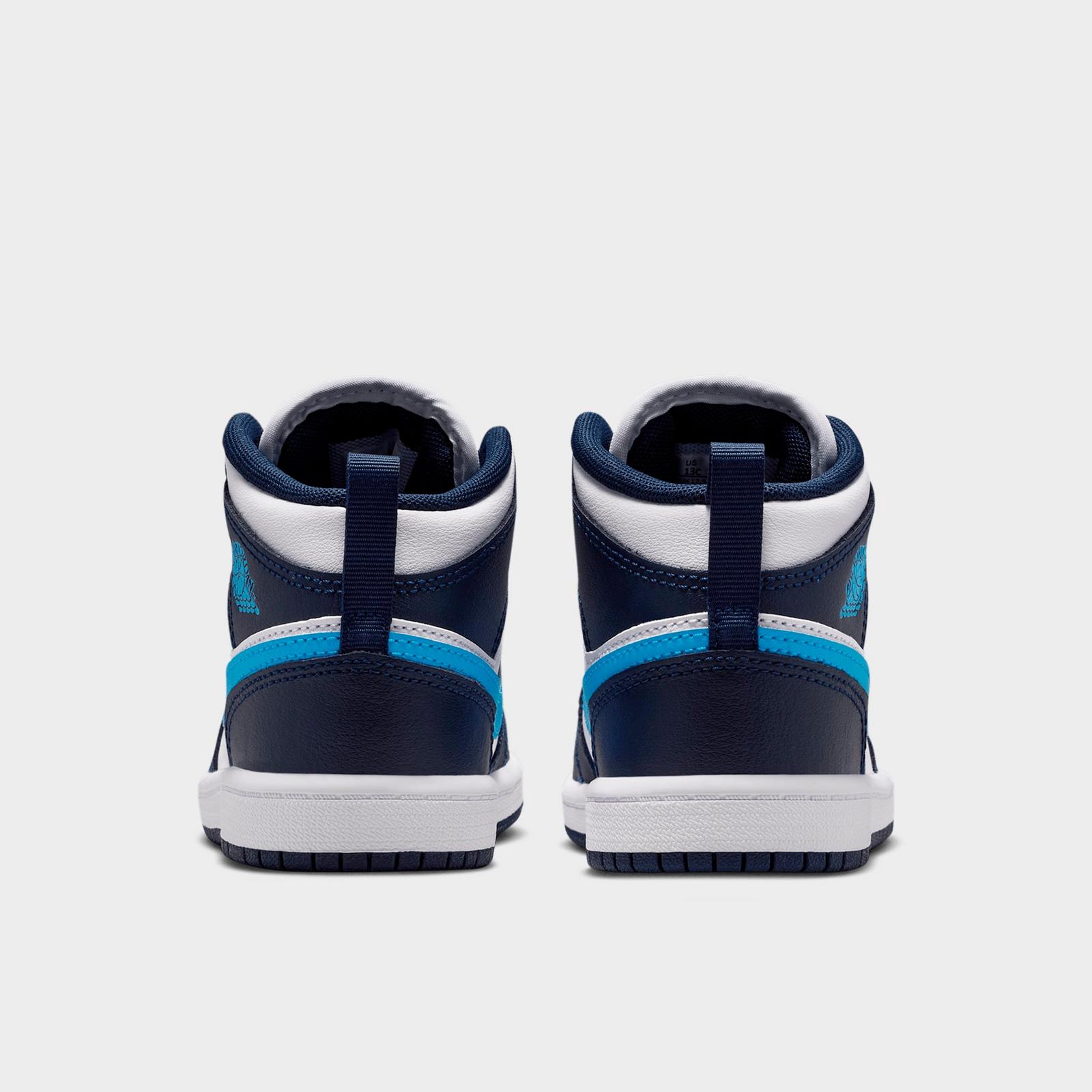 Little Kids' Air Jordan Retro 1 Mid Casual Shoes - Obsidian/White/Dark Powder Blue - view 4