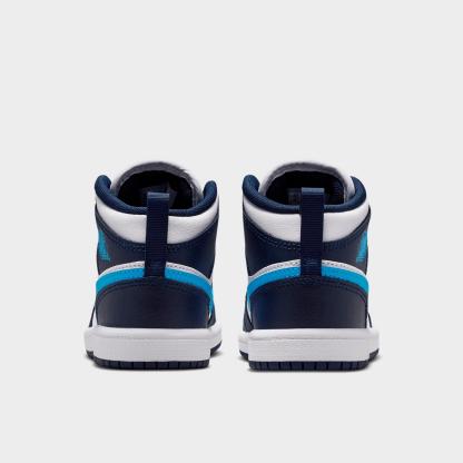 Little Kids' Air Jordan Retro 1 Mid Casual Shoes - Obsidian/White/Dark Powder Blue - view 4