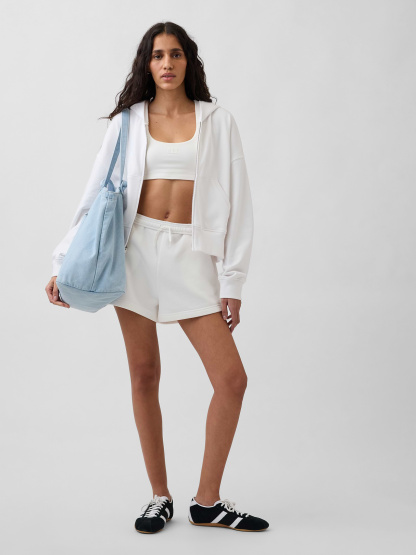 VintageSoft Terry Oversized Wedge Zip Hoodie - Fresh white