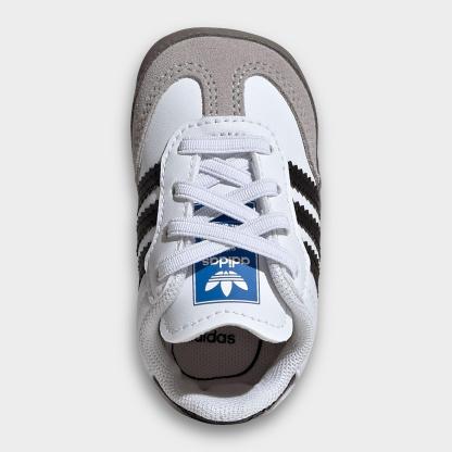 Infant adidas Originals Samba Stretch Lace Crib Shoes - White/Black/Clear Granite - Top view