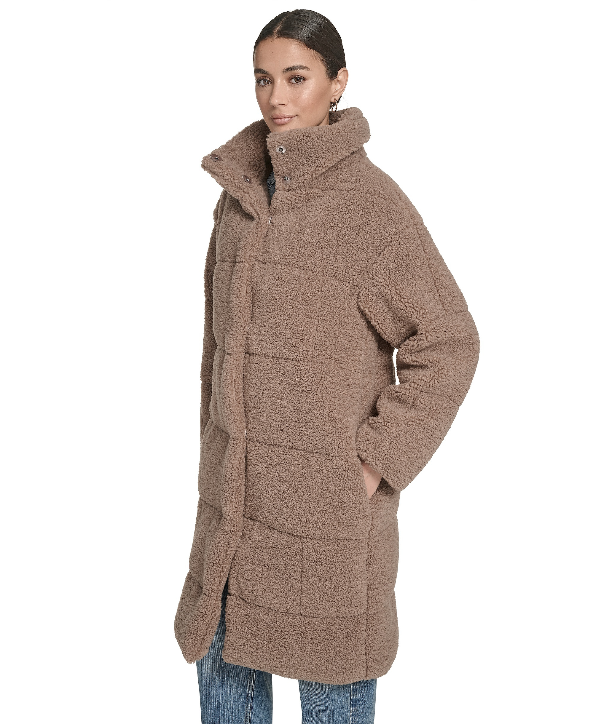 Levi's Women's Long Sherpa Snap-Closure Teddy Coat - Taupe