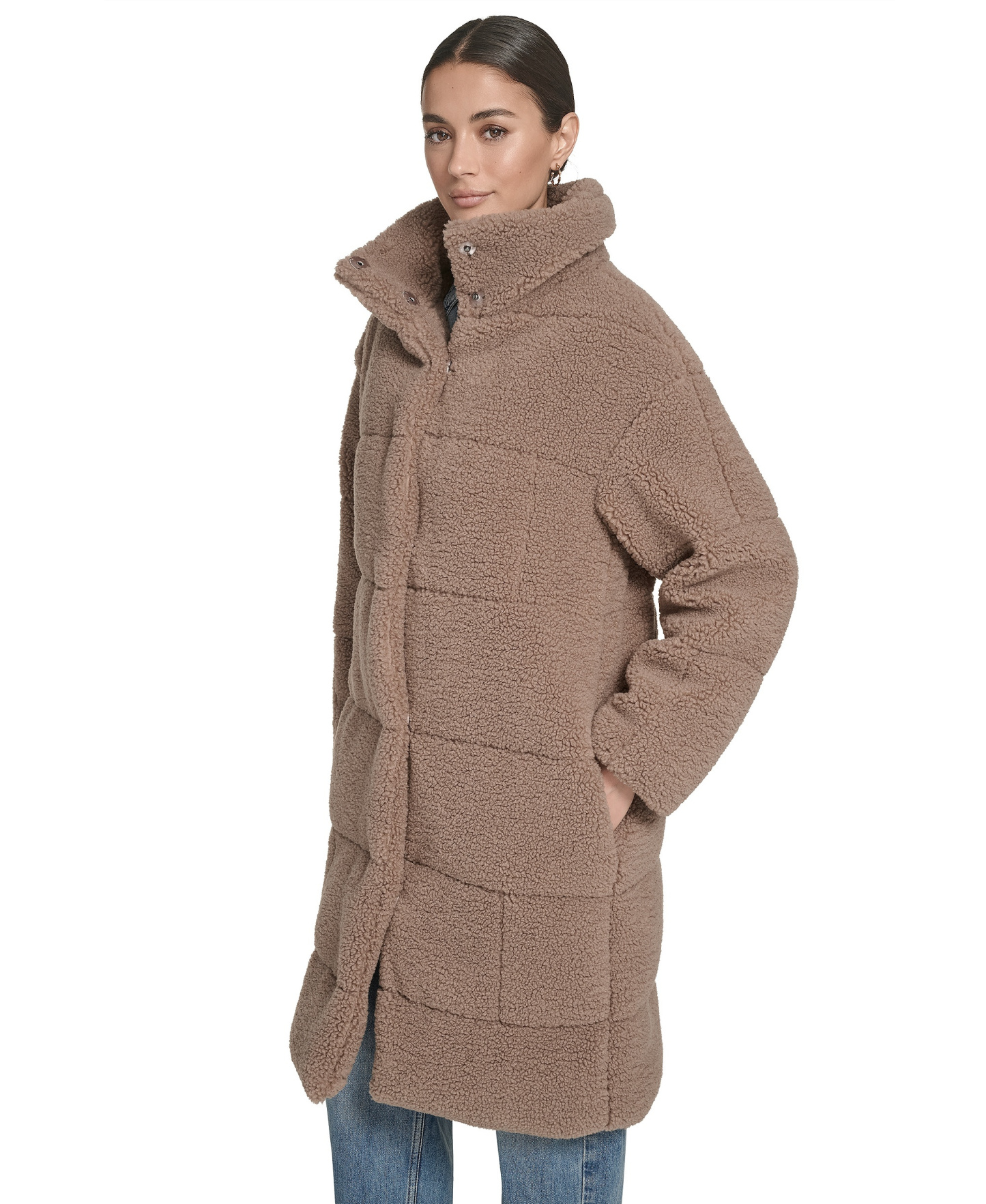 Levi's Women's Long Sherpa Snap-Closure Teddy Coat - Taupe