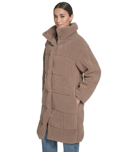 Levi's Women's Long Sherpa Snap-Closure Teddy Coat - Taupe