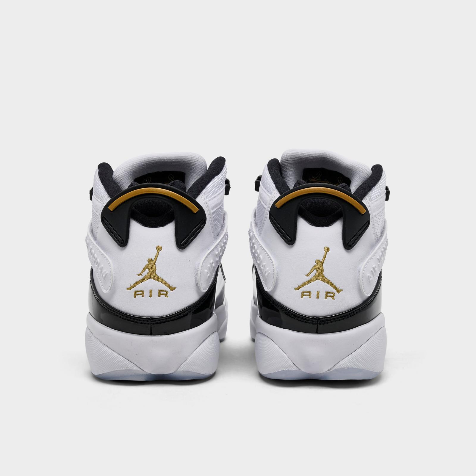 Men's Air Jordan 6 Rings Basketball Shoes - White/Black/Gold - Left shoe facing left. Outside of the shoe. - view 4