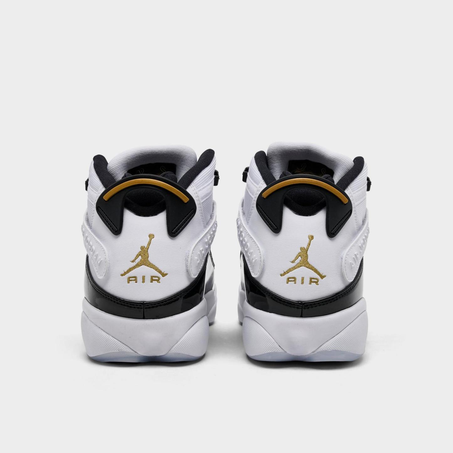 Men's Air Jordan 6 Rings Basketball Shoes - White/Black/Gold - Left shoe facing left. Outside of the shoe. - view 4