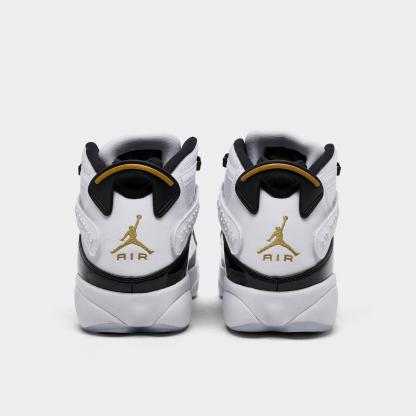 Men's Air Jordan 6 Rings Basketball Shoes - White/Black/Gold - Left shoe facing left. Outside of the shoe. - view 4