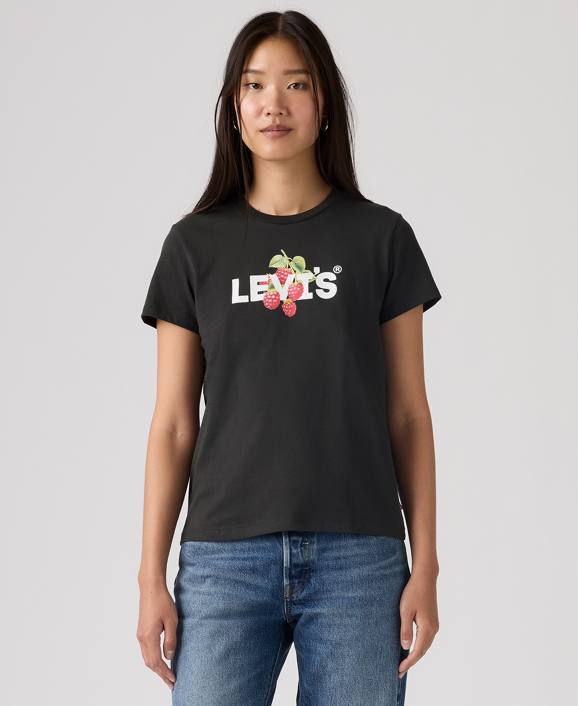 Levi's Women's Perfect Graphic Logo Cotton T-Shirt - Raspberry Hl Logo Pirate Black