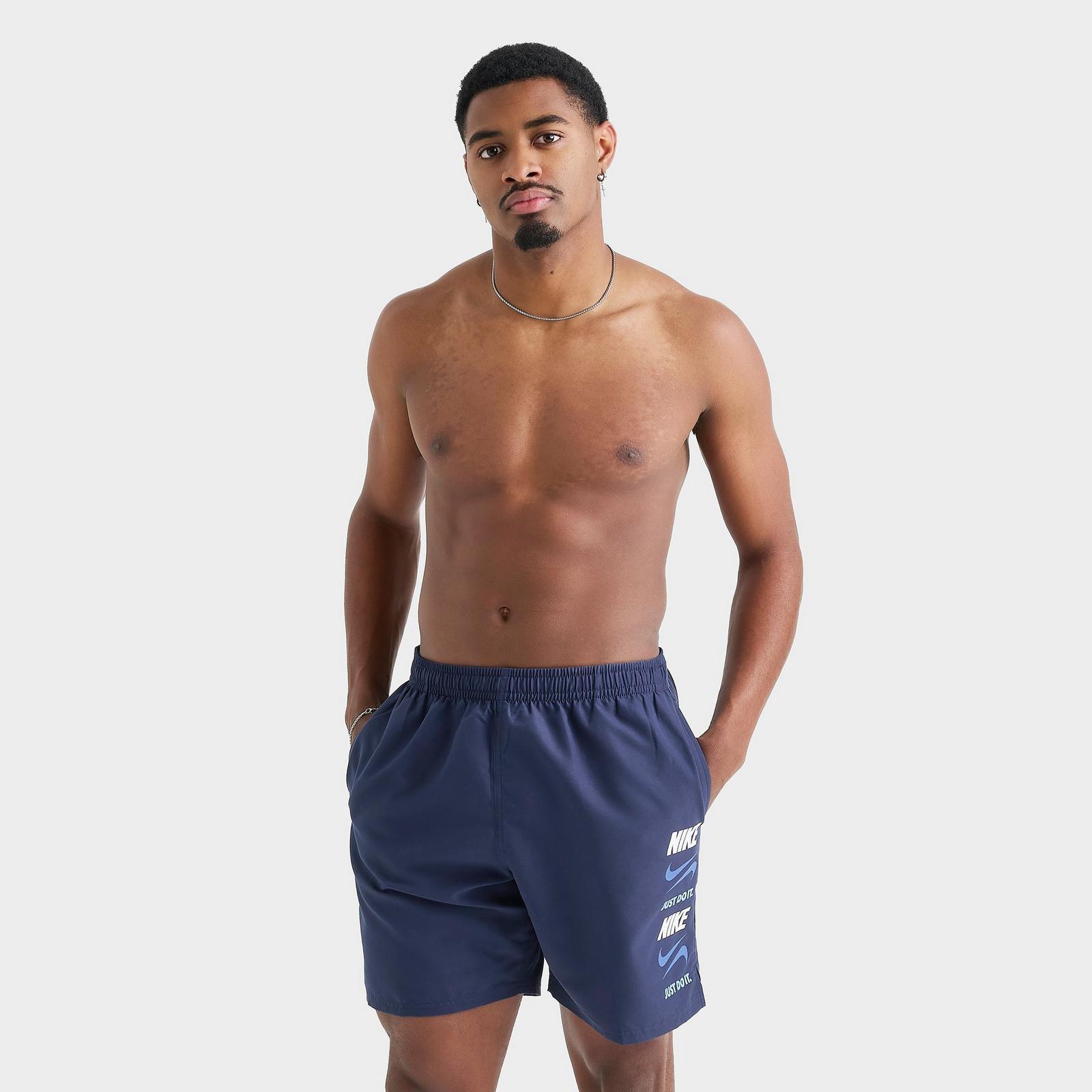 Men's Nike Swim Stack Logo Volley Shorts - Midnight Navy