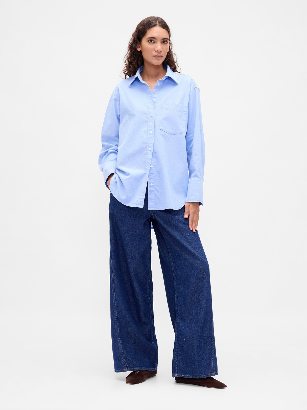 Organic Cotton Poplin Big Shirt - Shirting blue