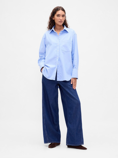 Organic Cotton Poplin Big Shirt - Shirting blue