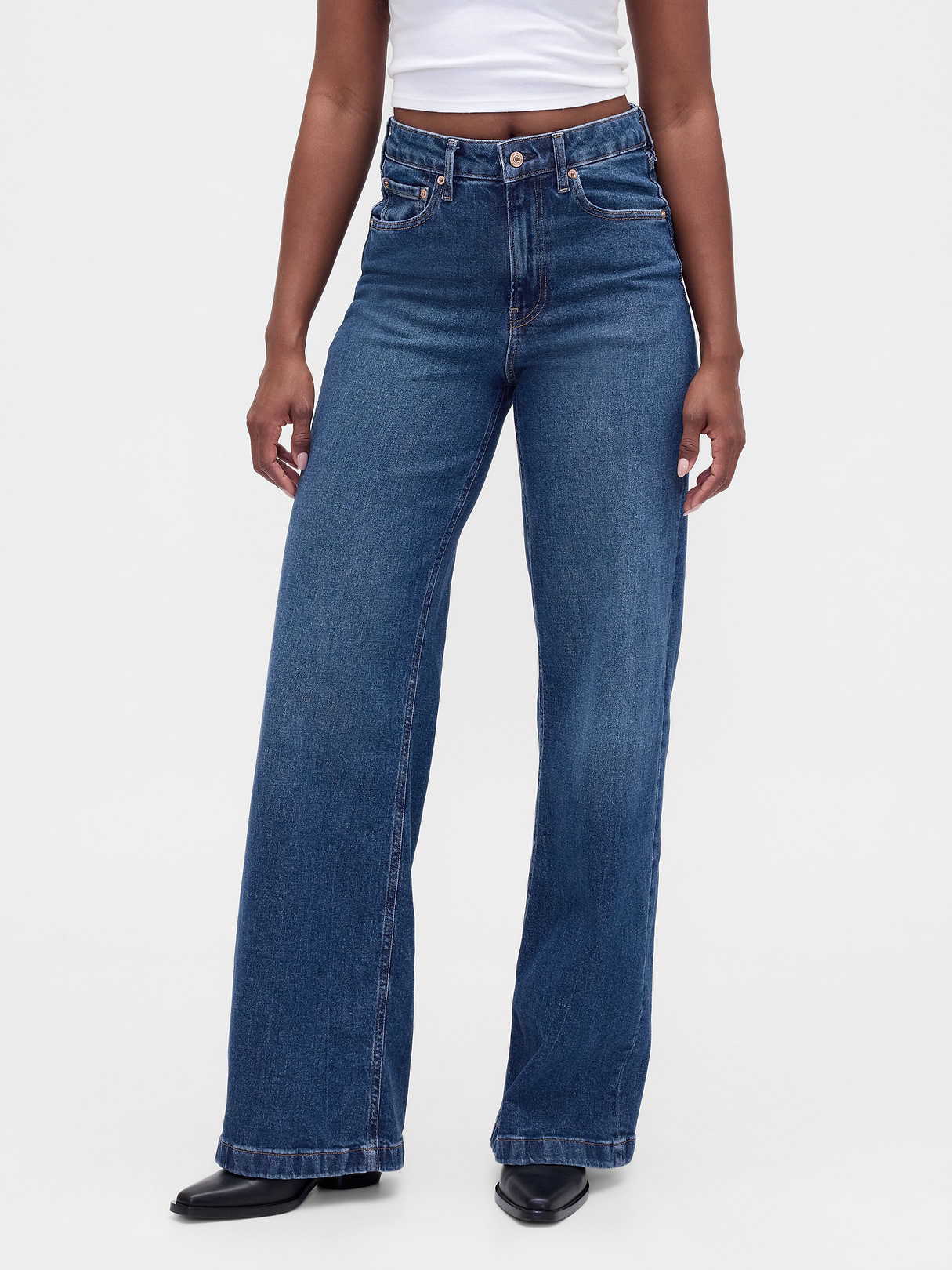 Curvy High Rise Stride Wide-Leg Jeans - Dark indigo