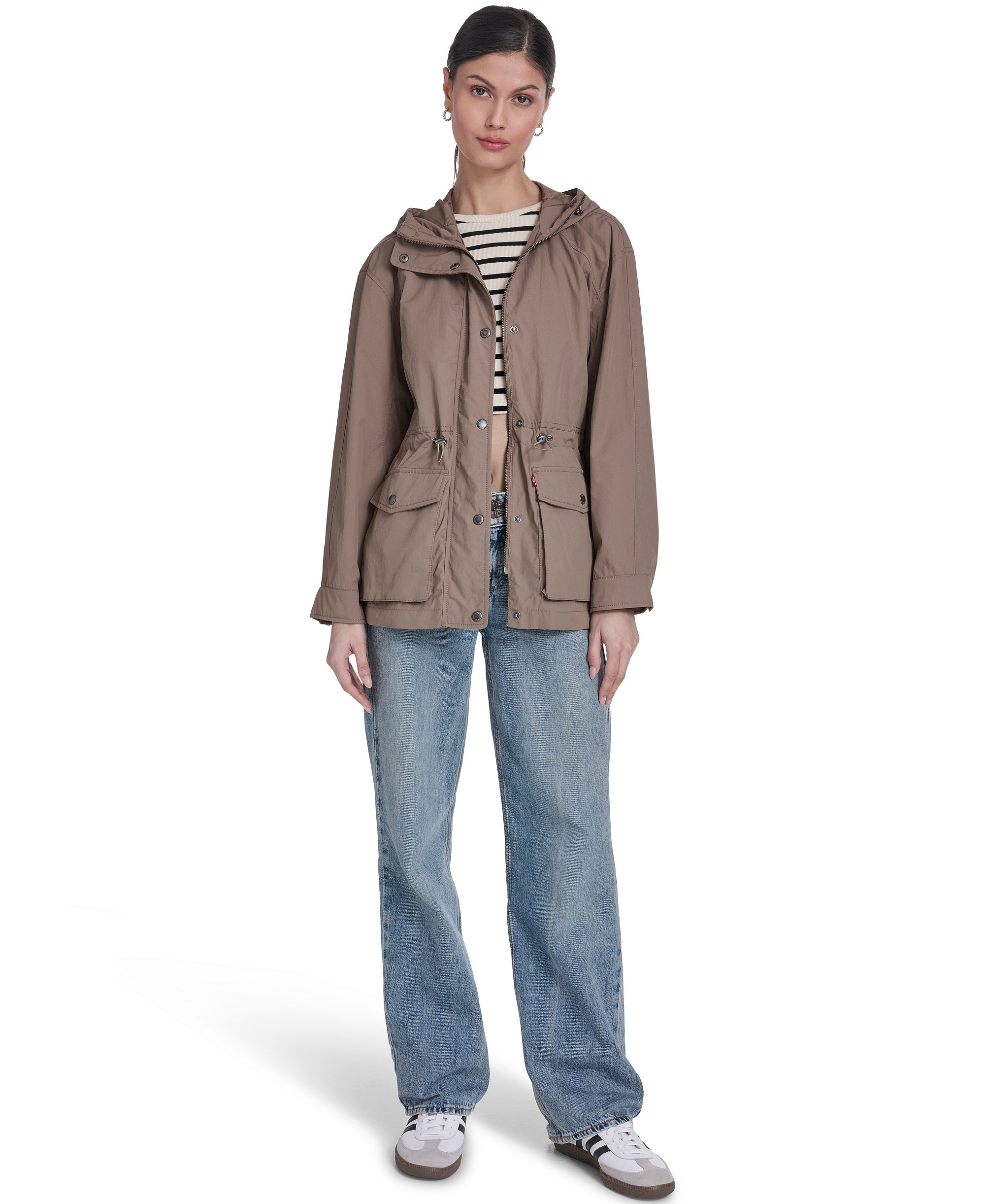 Levi's Women's Cinch-Waist Hooded Rain Anorak Jacket - Pine Bark