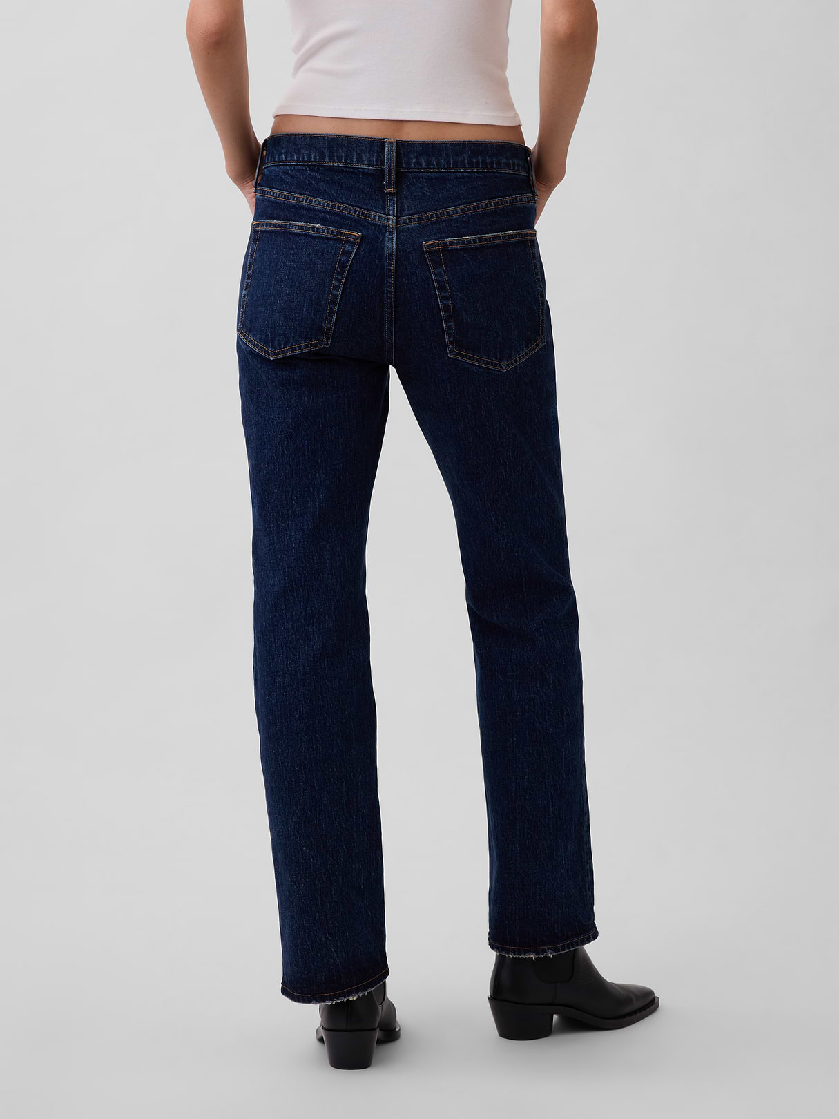 Mid Rise Relaxed Straight Jeans - Dark wash