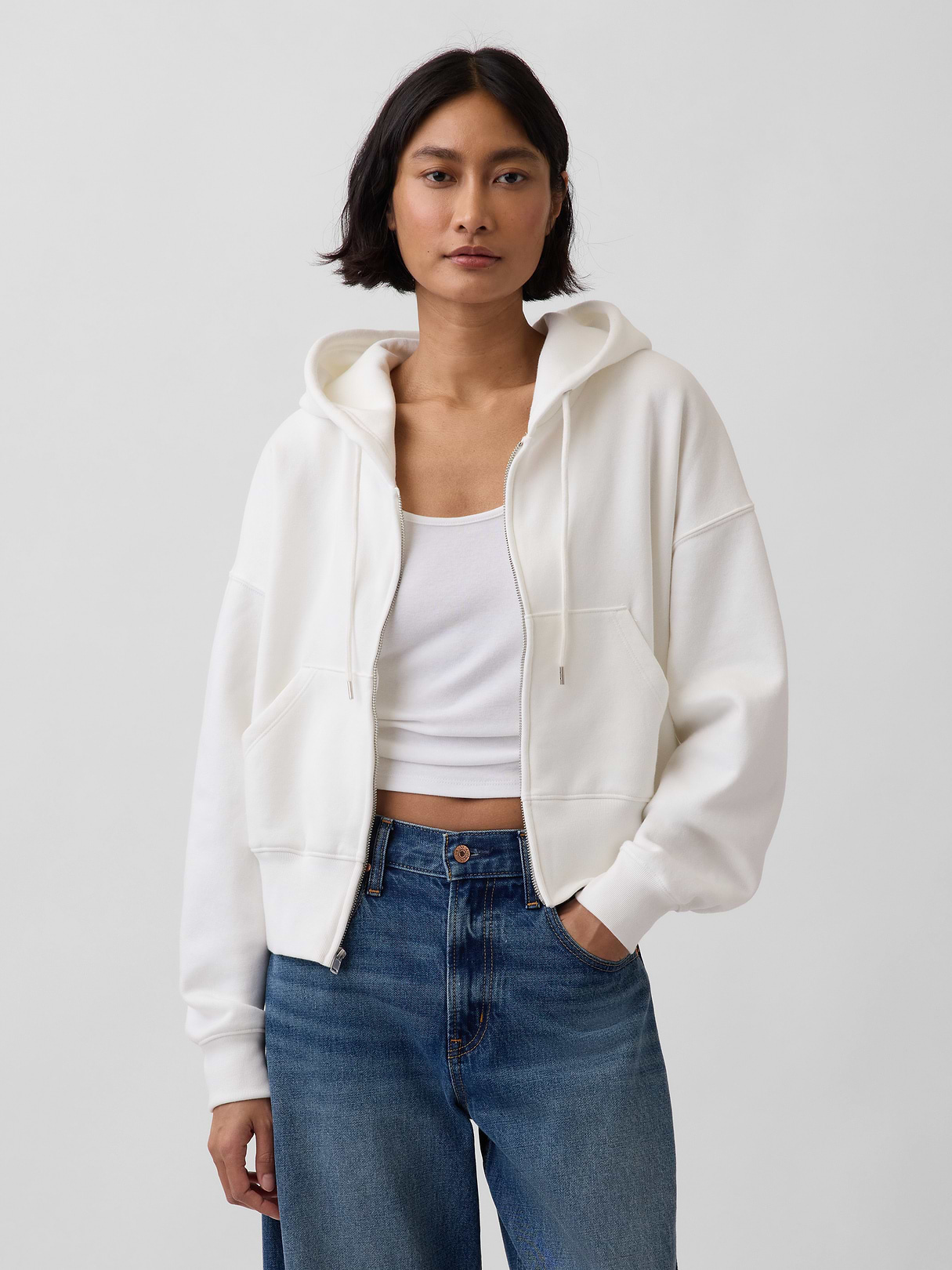VintageSoft Wedge Zip Hoodie - New off white