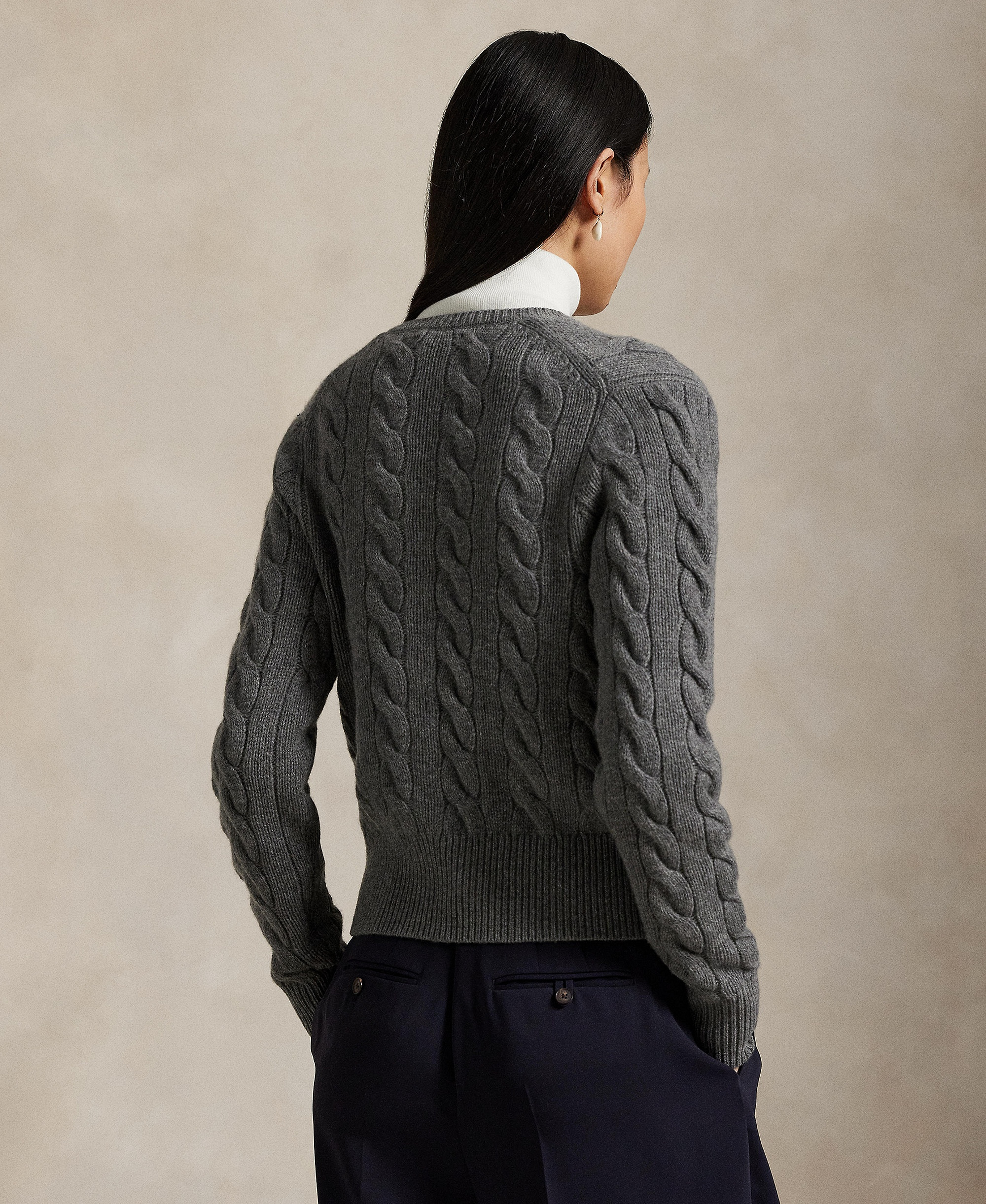 Polo Ralph Lauren Women's Cable-Knit Wool-Cashmere Cardigan Sweater - Battalion Grey Heather