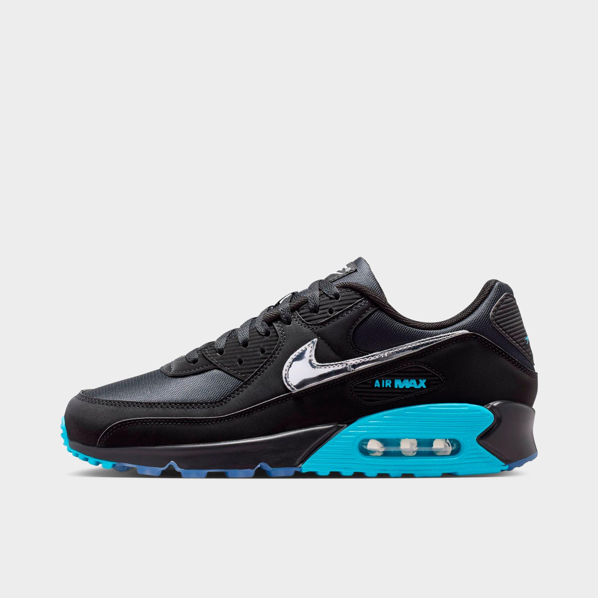 Men's Nithtke Air Max 90 Casual Shoes - Part 1 - Black/Gamma Blue/Ice/Chrome - Left shoe facing left. Outside of the shoe.