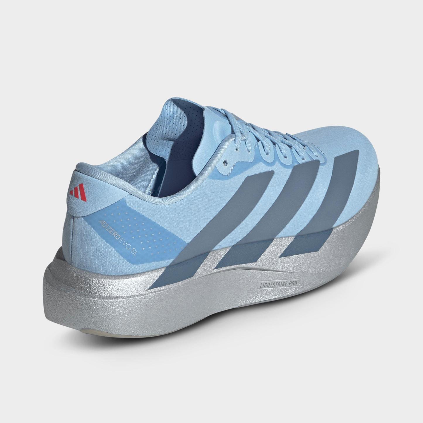 Women's adidas Adizero EVO SL Woven Running Shoes - Part 1 - Clear Sky/Grey Two/Silver Metallic - Back view