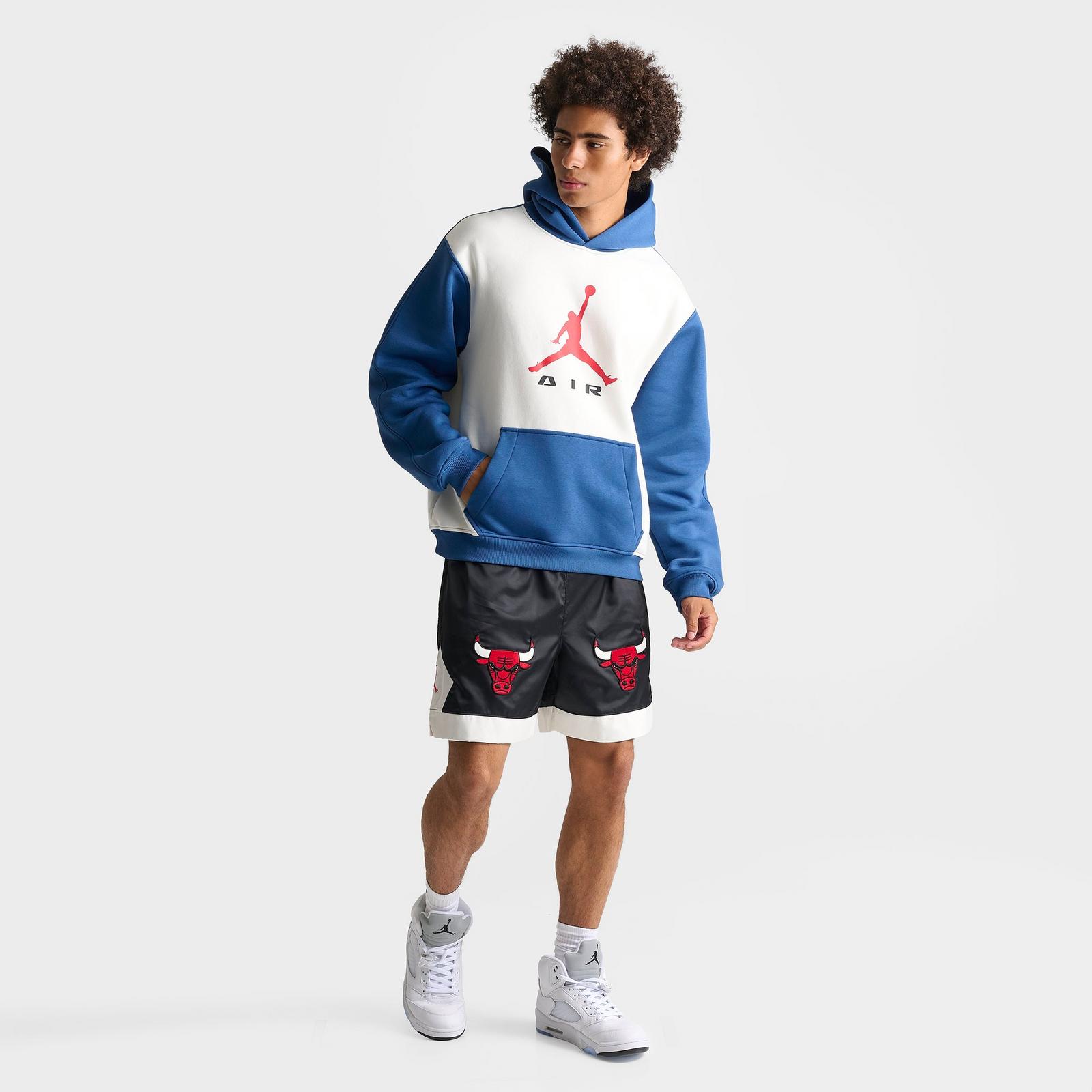 Men's Jordan Brooklyn Jumpman Air Fleece Colorblocked Pullover Hoodie - Sail/True Blue/University Red - view 2