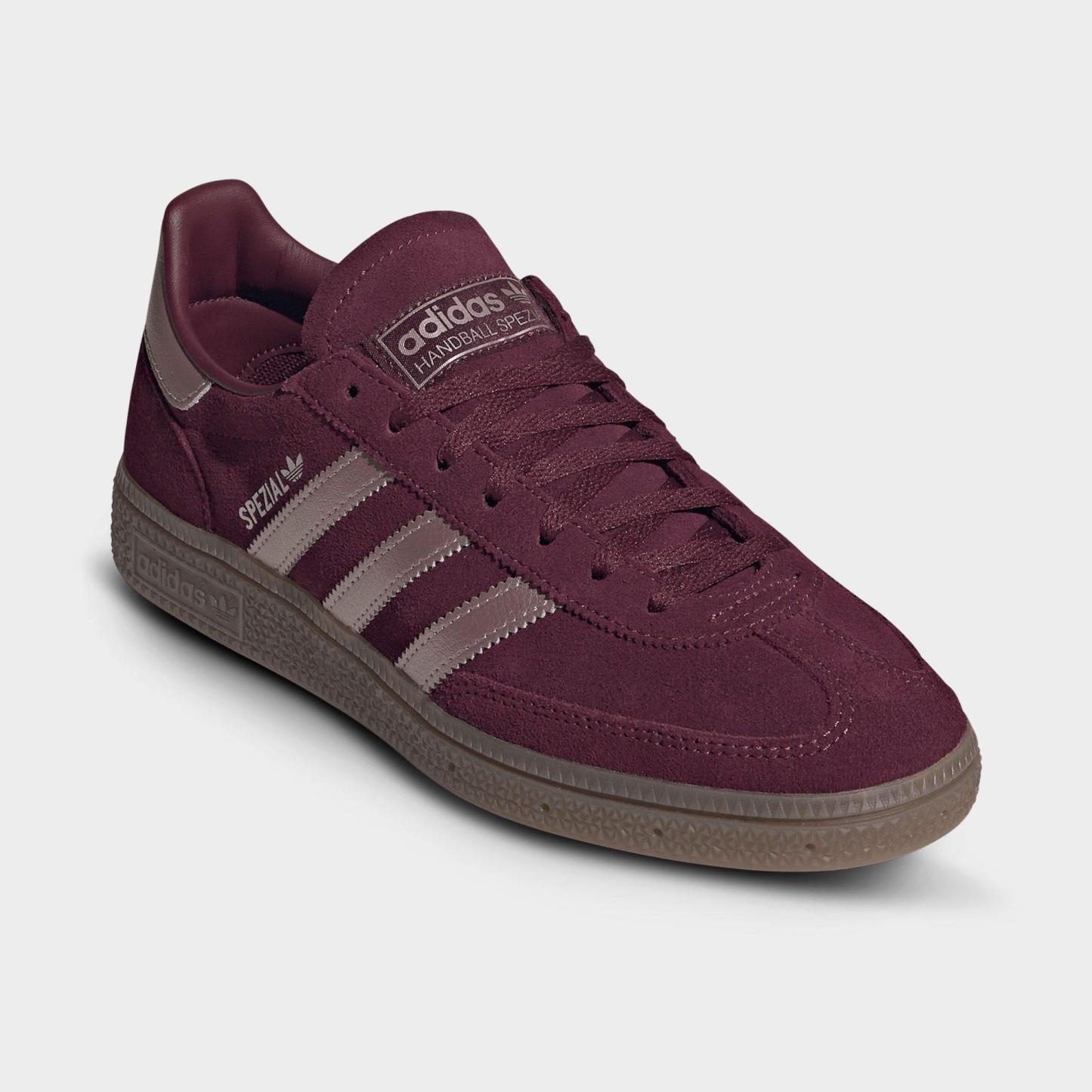 Women's adidas Originals Handball Spezial Casual Shoes - Part 3 - Maroon/Grey/Gum - Both shoes facing left