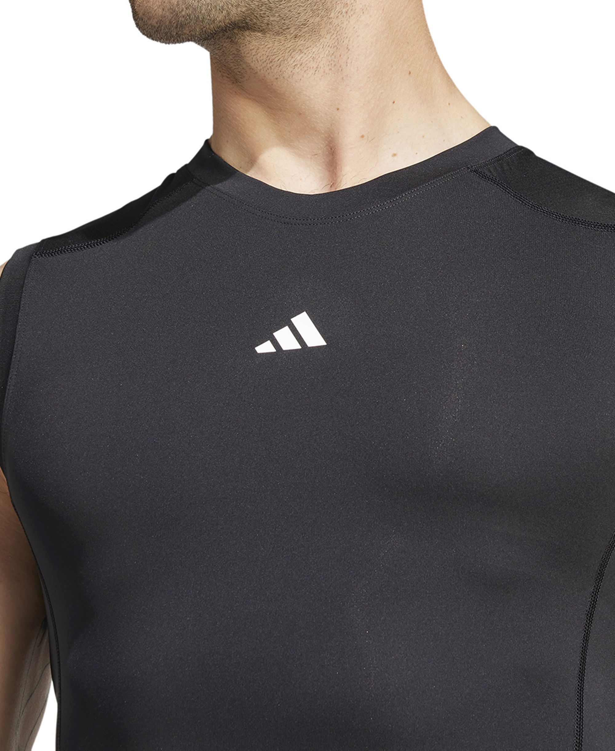 adidas Men's Fitted Crewneck Tech-Fit Sleeveless Compression T-Shirt - Black