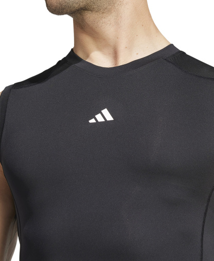 adidas Men's Fitted Crewneck Tech-Fit Sleeveless Compression T-Shirt - Black