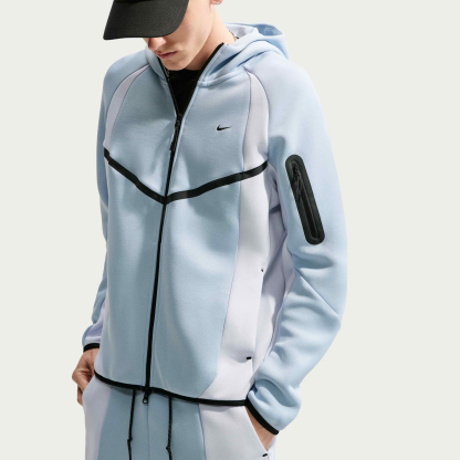 Nike Tech Men's Colour-Block Full-Zip Fleece Windrunner Jacket - Light Armoury Blue/Football Grey/Black