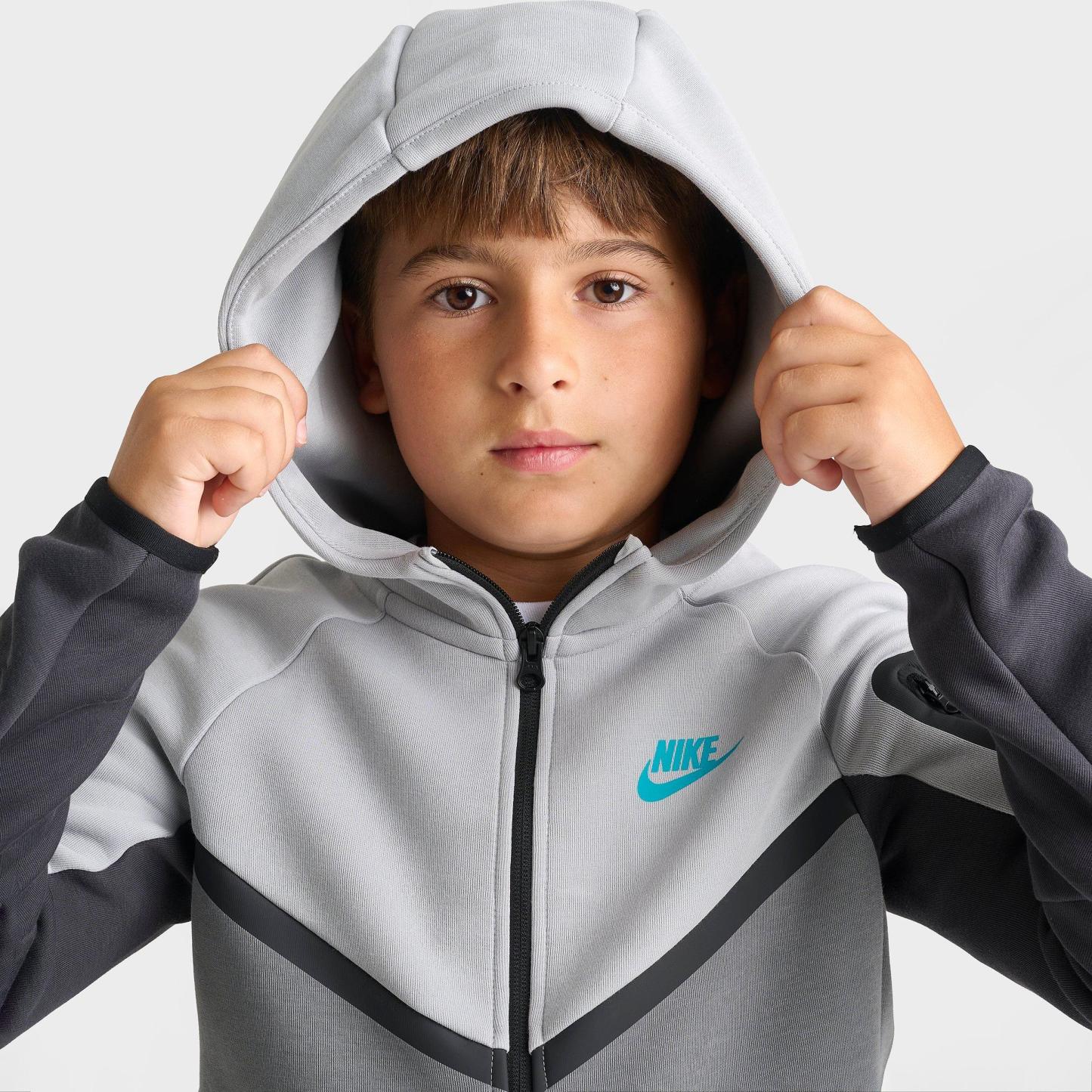 Big Kids' Nithtke Sportswear Tech Fleece Full-Zip Hoodie - Light Smoke Grey/Smoke Grey/Anthracite/Black