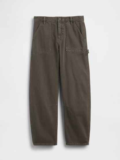 Mid Rise Barrel Utility Ankle Pants - Black moss green