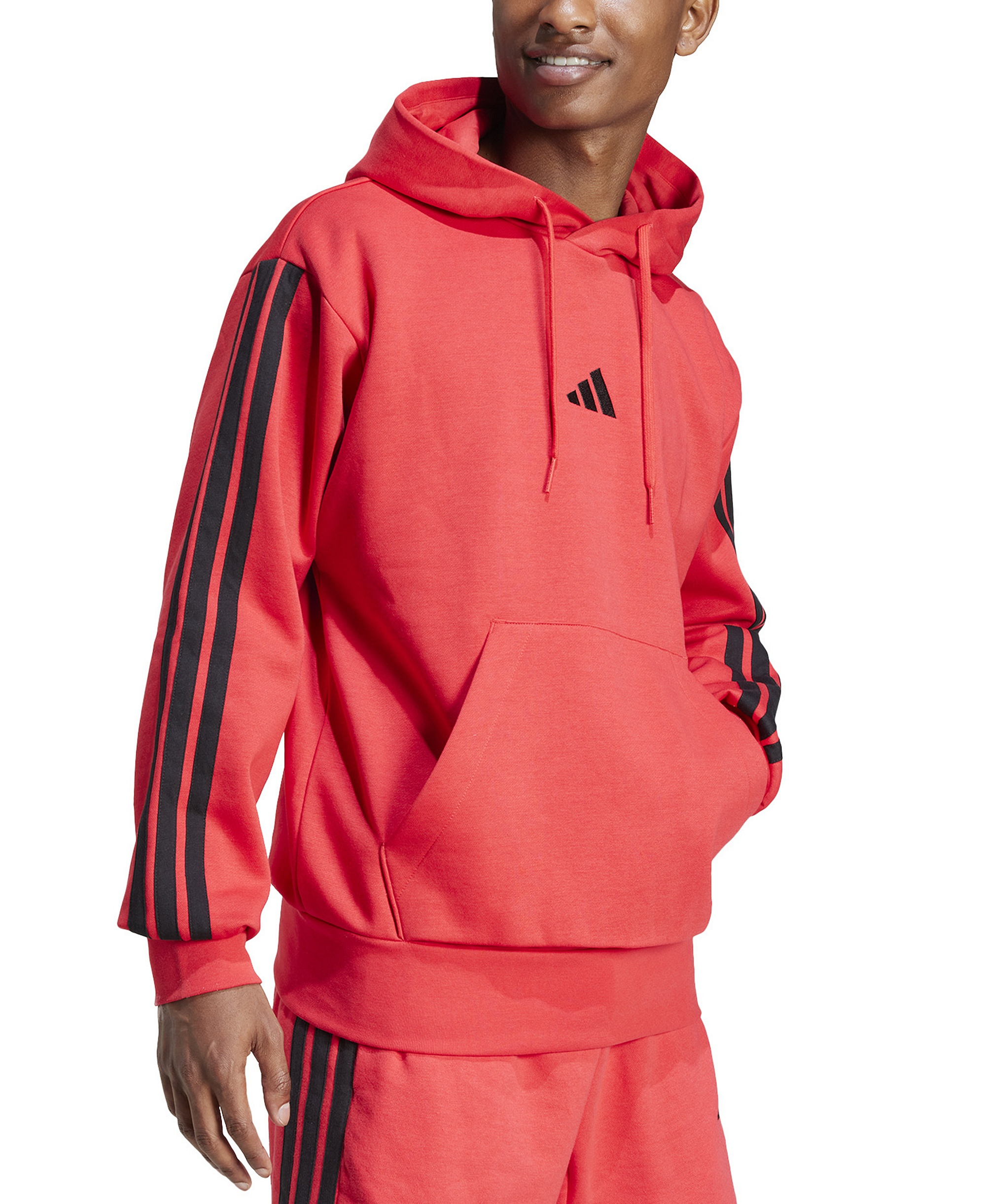 adidas Men's Essential Three-Stripes Fleece Hoodie - Pure Red/Black