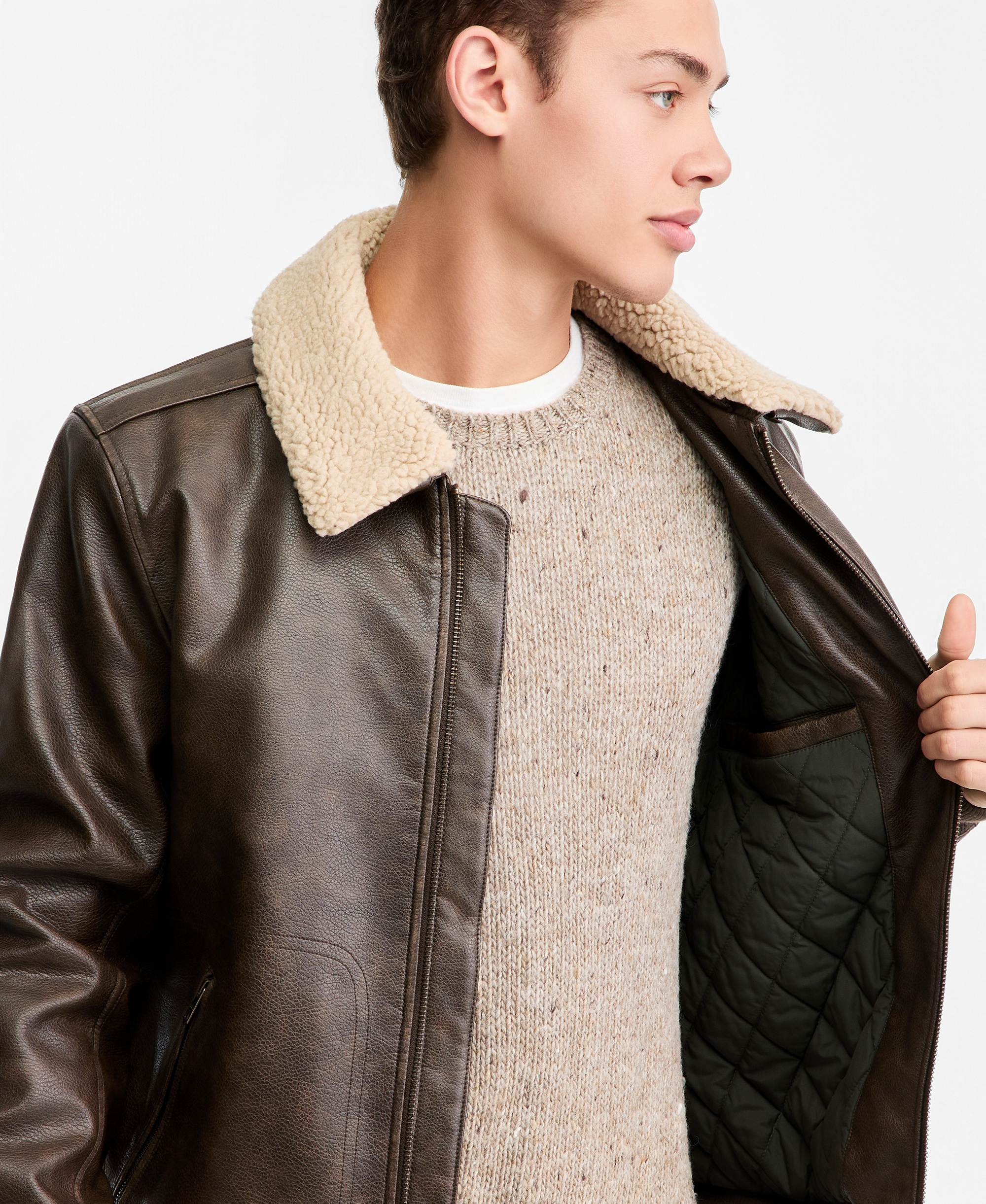Levi's Men's Sherpa Collar Faux Leather Bomber Jacket - Brown