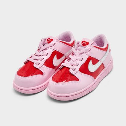 Girls' Toddler Nithtke Dunk Low Stretch Lace Casual Shoes - Pink Foam/Summit White/Light Crimson - Both shoes facing left