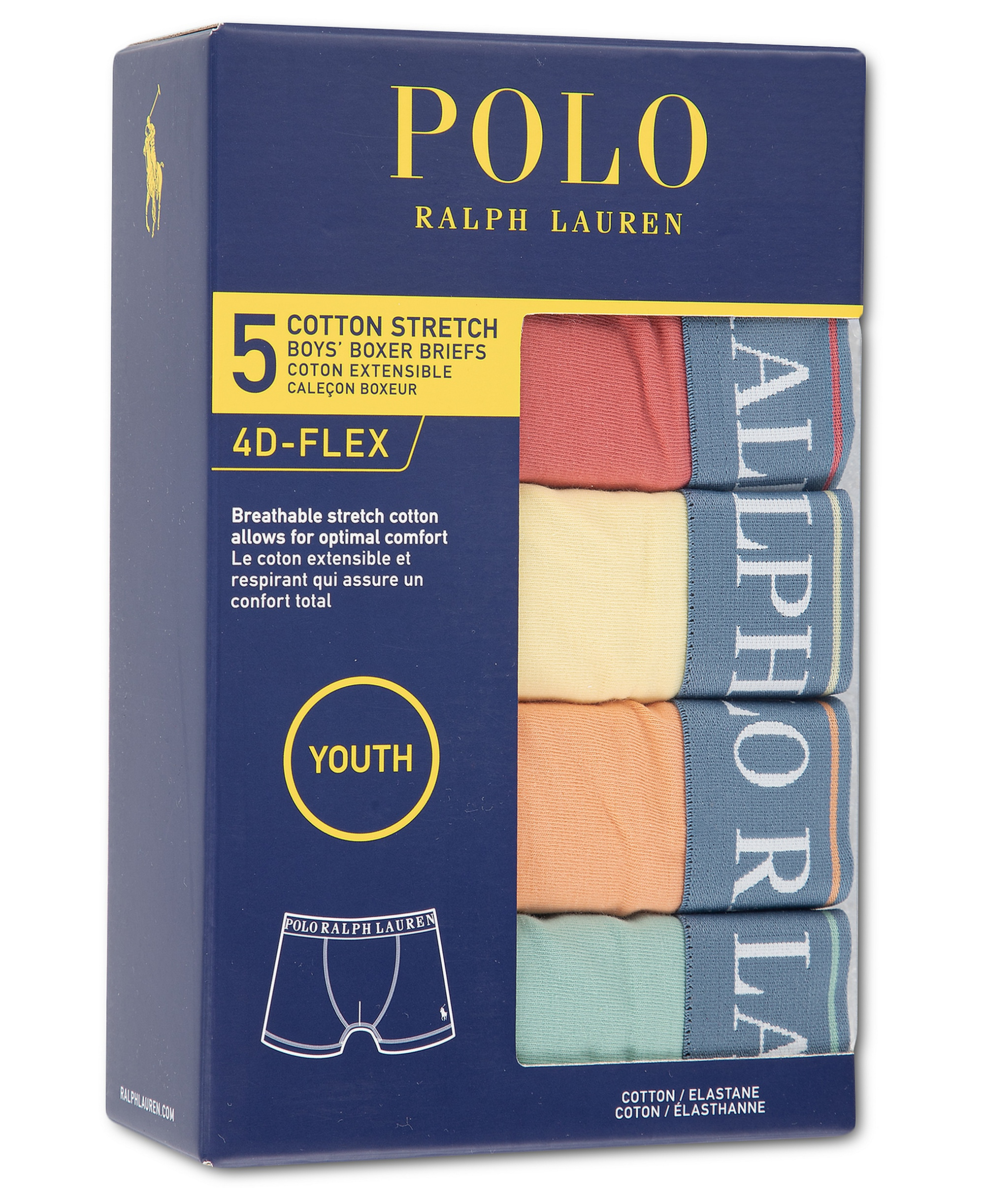 Polo Ralph Lauren Boys' 8-20 Stretch Boxer Briefs, 5-Pack - Polo Celadon