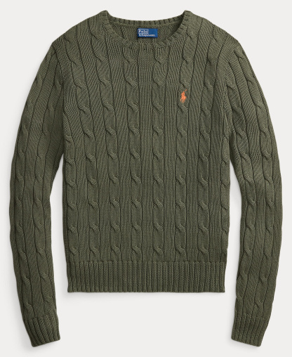 Polo Ralph Lauren Women's Cable-Knit Cotton Crewneck Sweater - Dense Olive