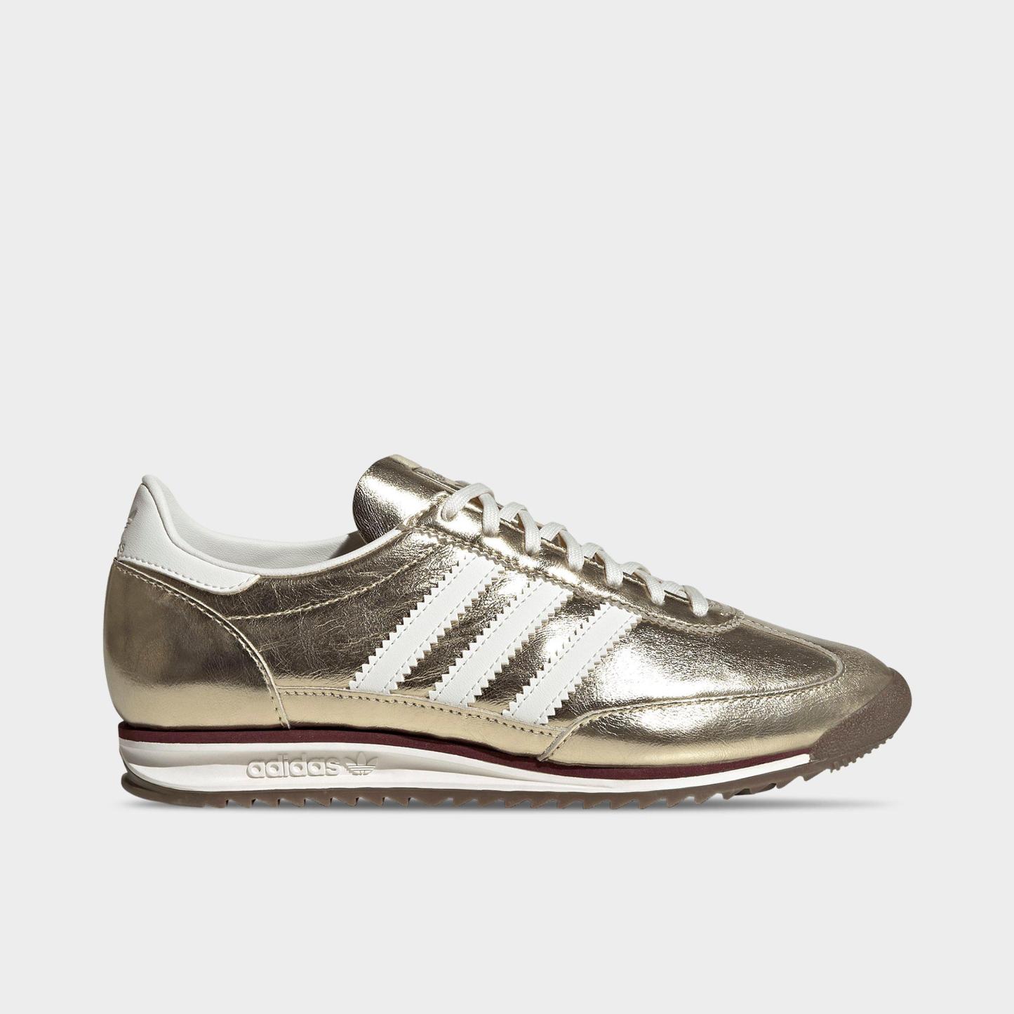 Women's adidas Originals SL 72 OG Pony Print Casual Shoes - Gold Metallic/Off White/Shadow Red - Left shoe facing left. Outside of the shoe.