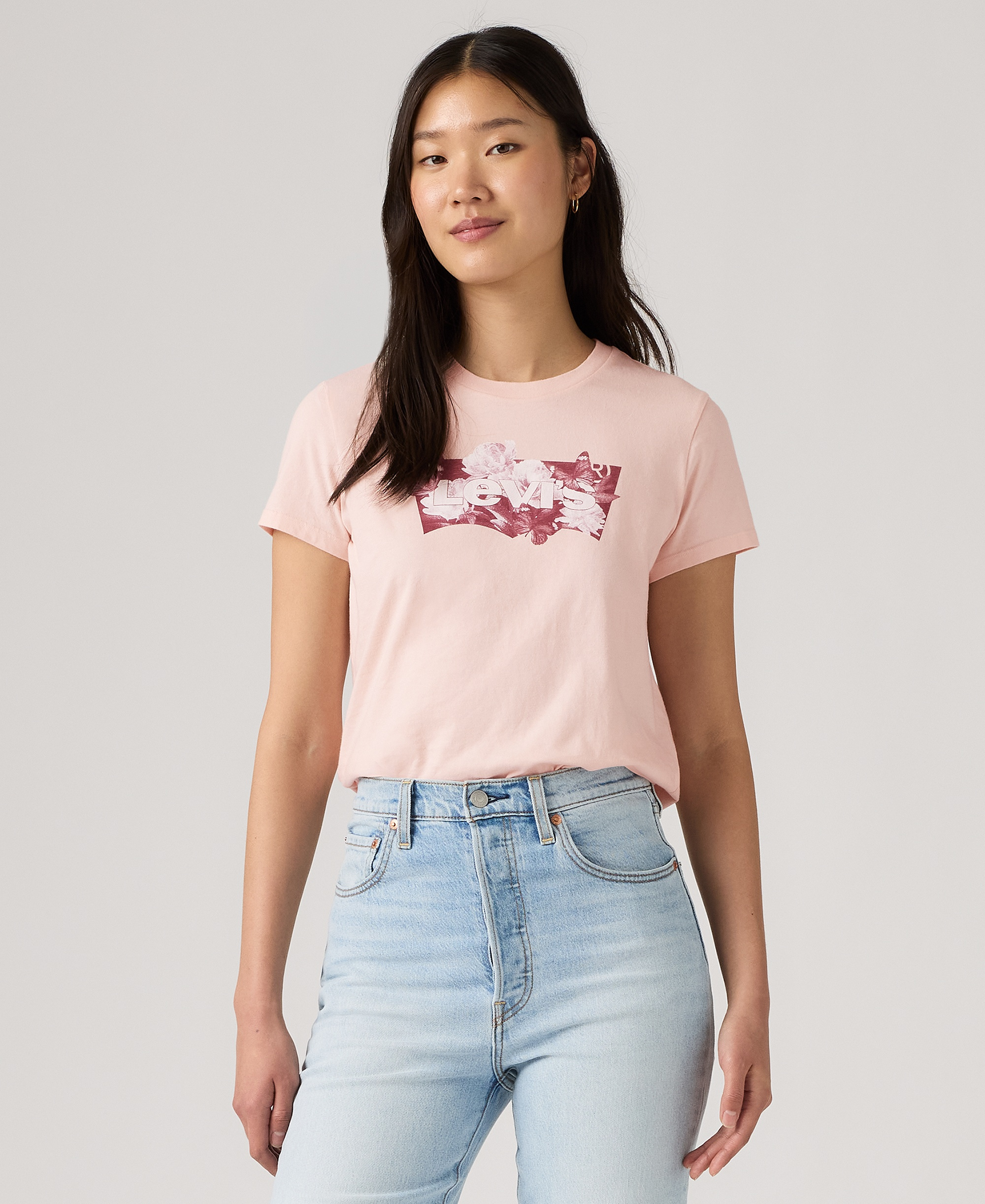Levi's Women's Perfect Graphic Logo Cotton T-Shirt - Blurry Flower Field Bw Mangano Calcite