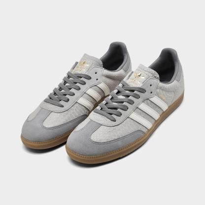 Men's adidas Originals Samba OG Casual Shoes - Part 1 - Grey/Off White/Gum - Both shoes facing left